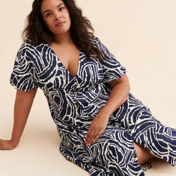 NWOT Anthropologie Womens Asymmetric Button Front Midi Dress Navy White Sz 10 - Picture 1 of 15